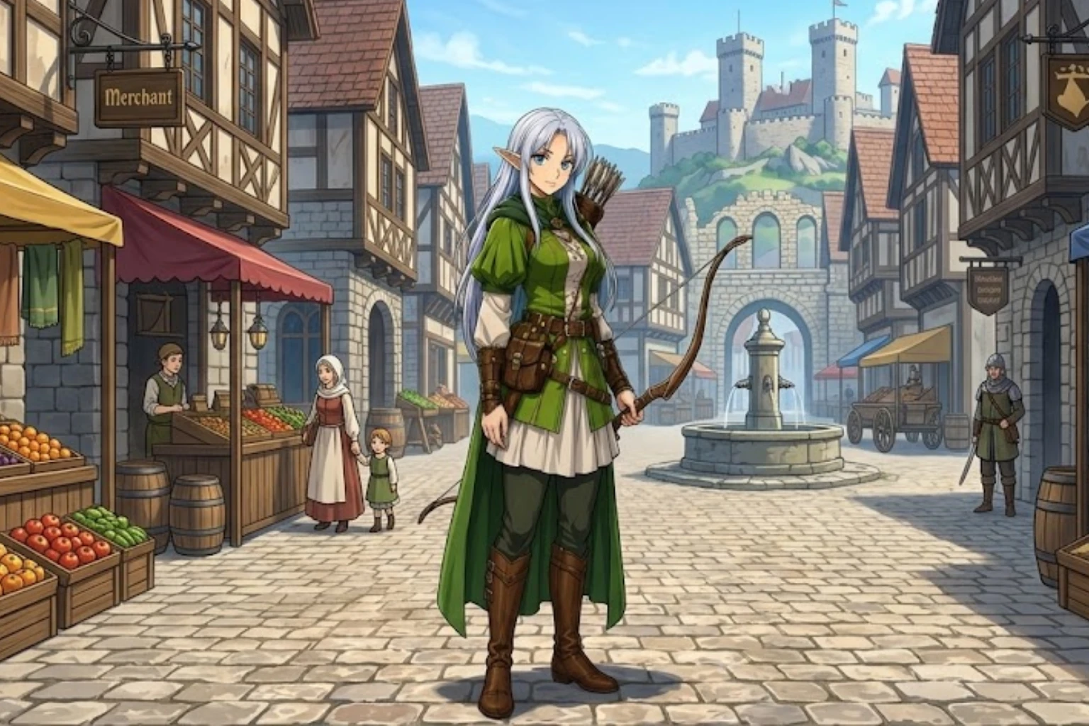 Elanor Aravel is the elf ranger of The Ballad of the First Party, an anime RPG fantasy story where sharp eyes, old roads, and quiet precision guide the party forward.