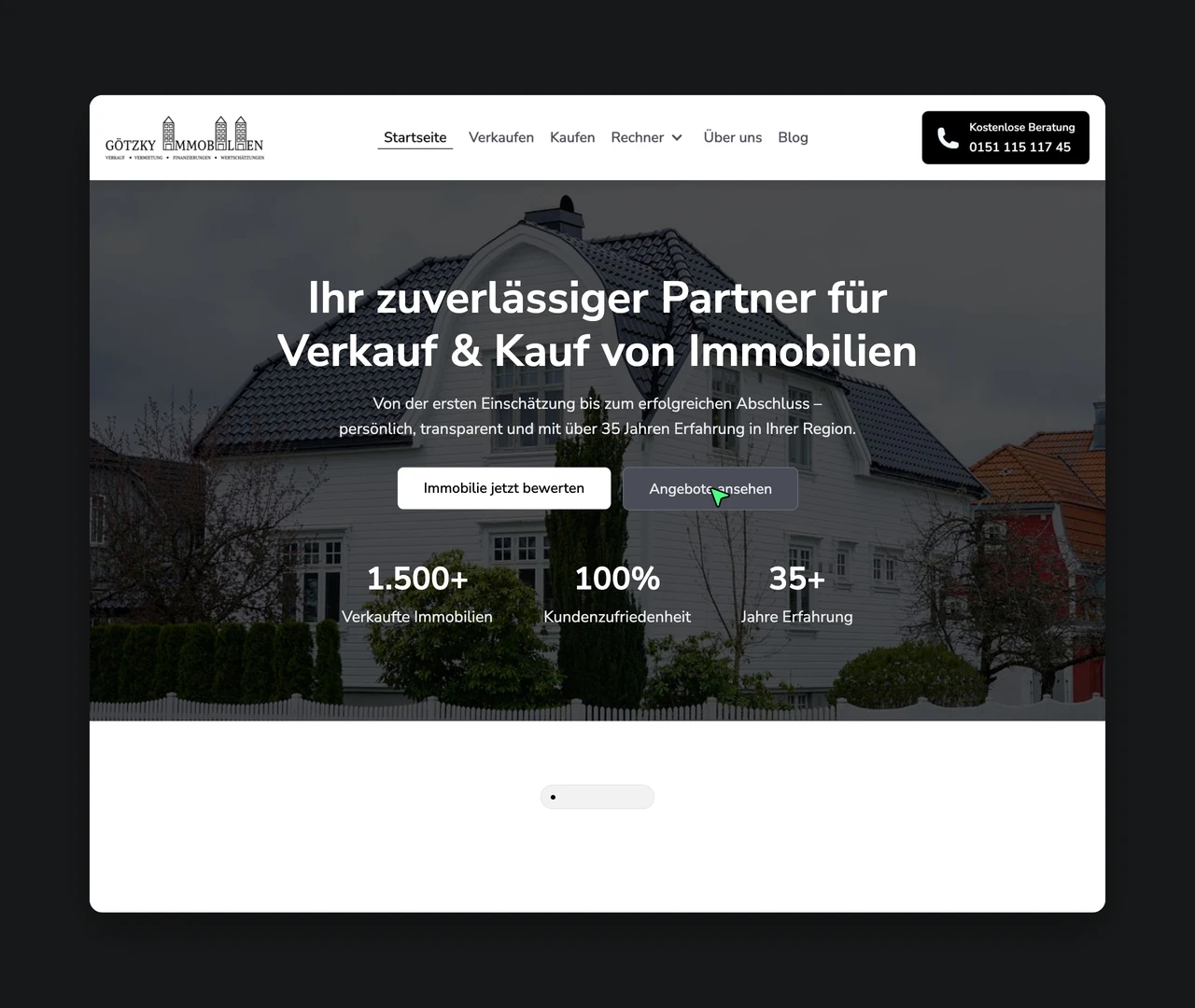 Startseite von Götzky Immobilien: Zwei Zielgruppen. Ein Auftritt mit klarer Richtung.