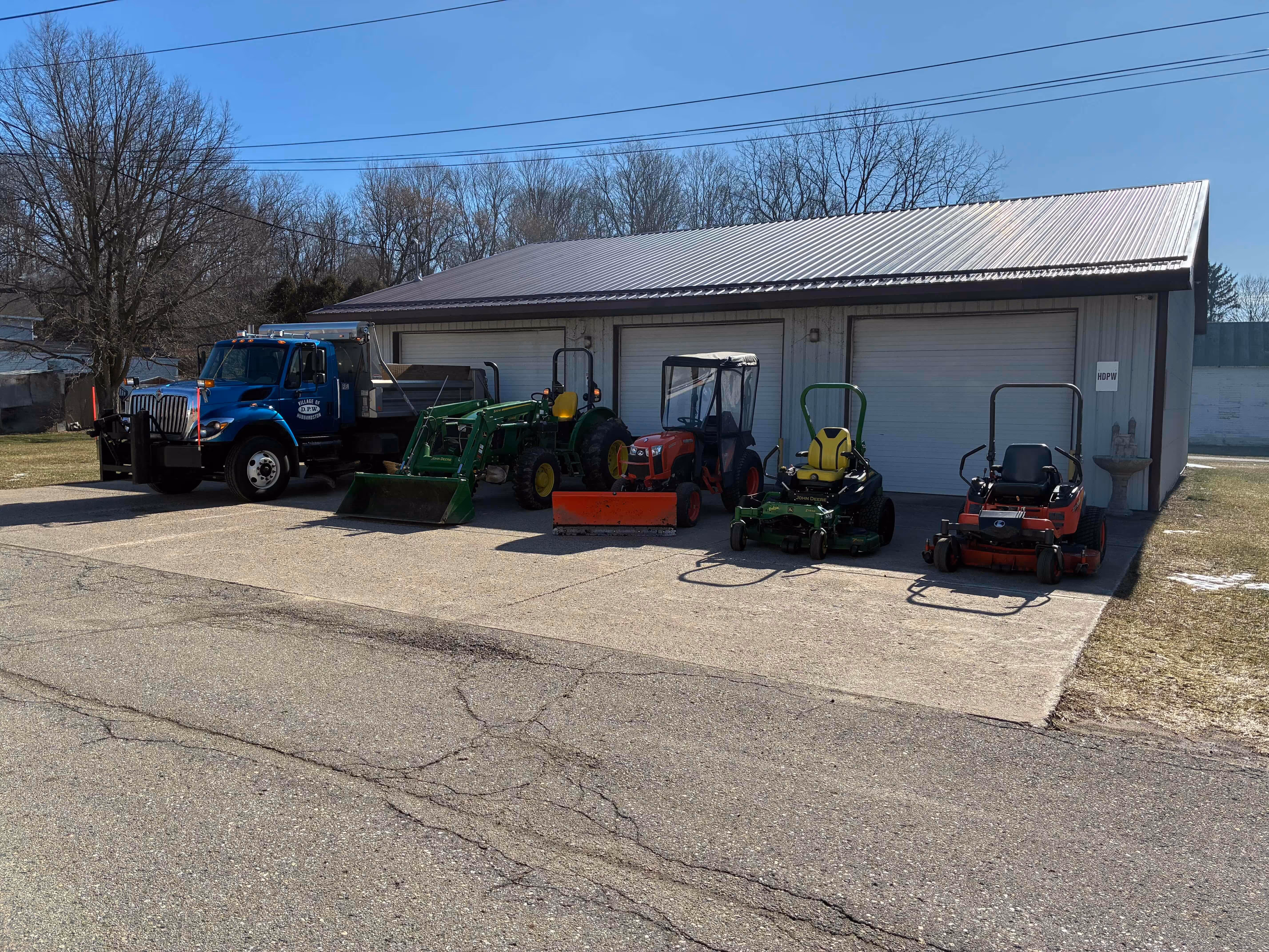 DPW equipment in front of the DPW building
