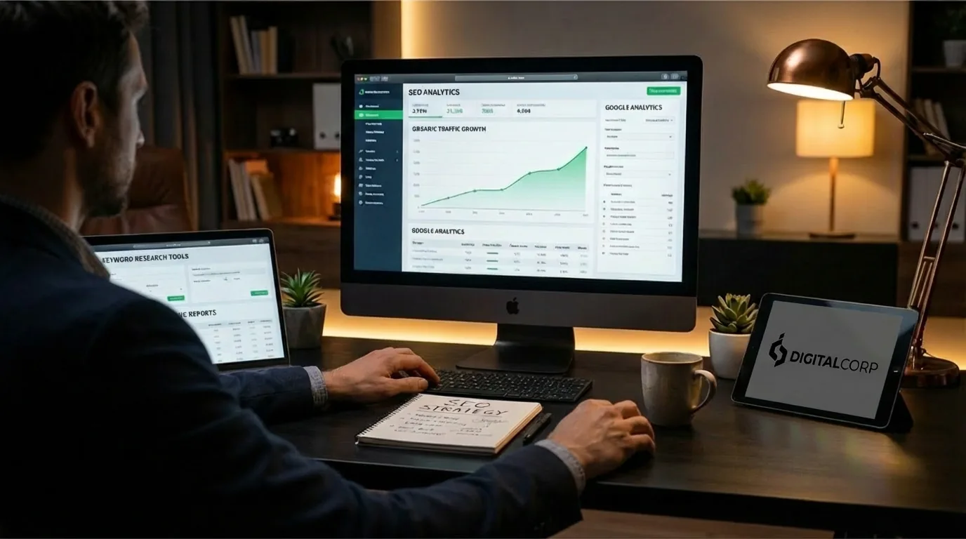 SEO analytics dashboard illustrating DigitalCorp's SEO and organic growth service