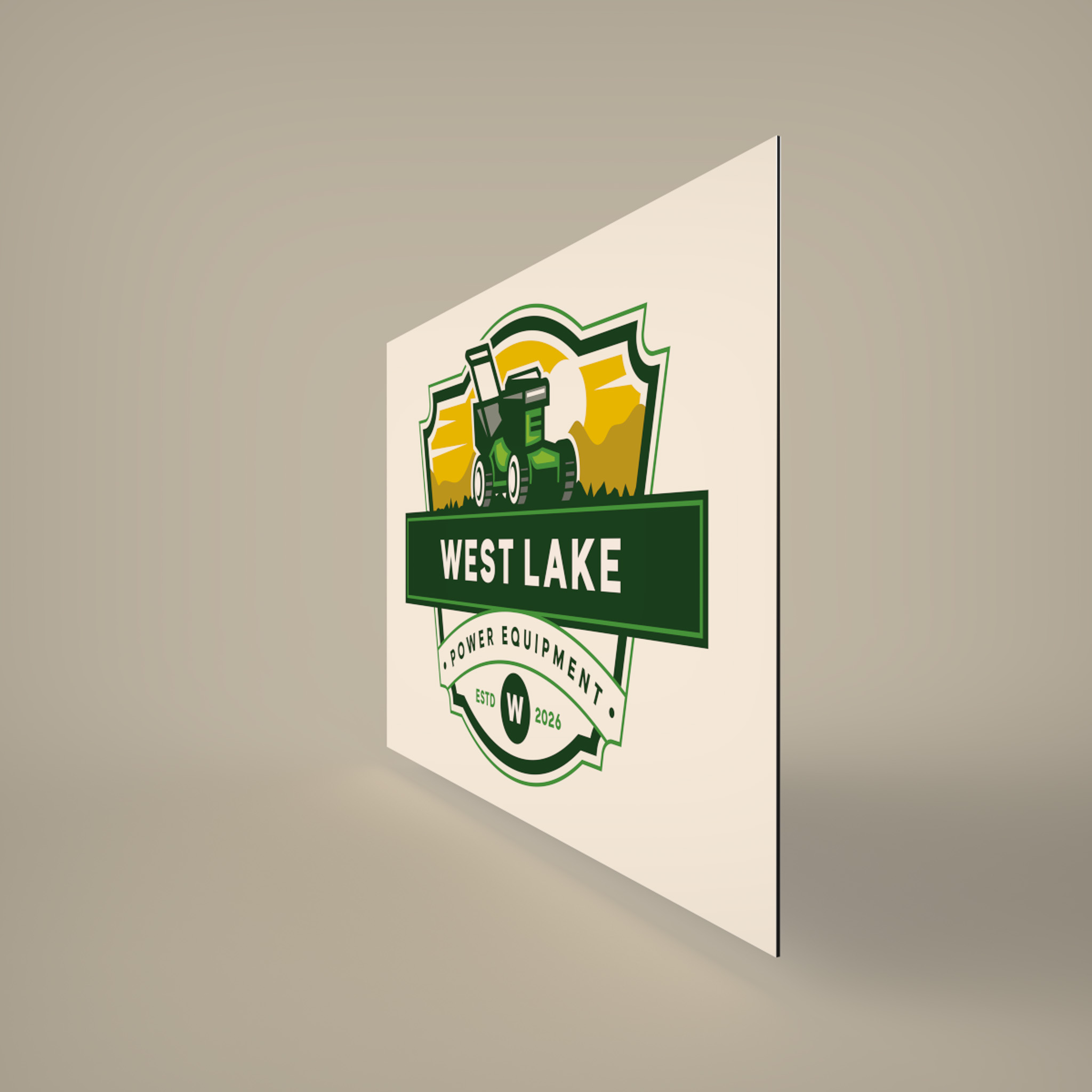 Logo of West Lake Power Equipment featuring a green tractor with yellow background and establishment year 2026.