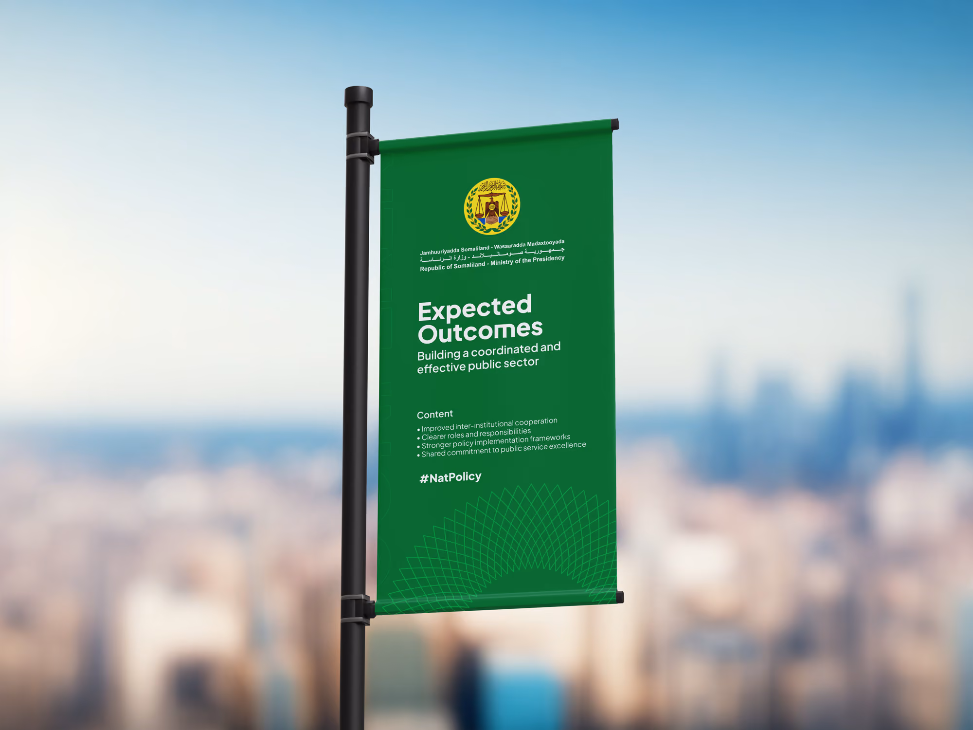 Somaliland Government street pole banner in the official green brand colour