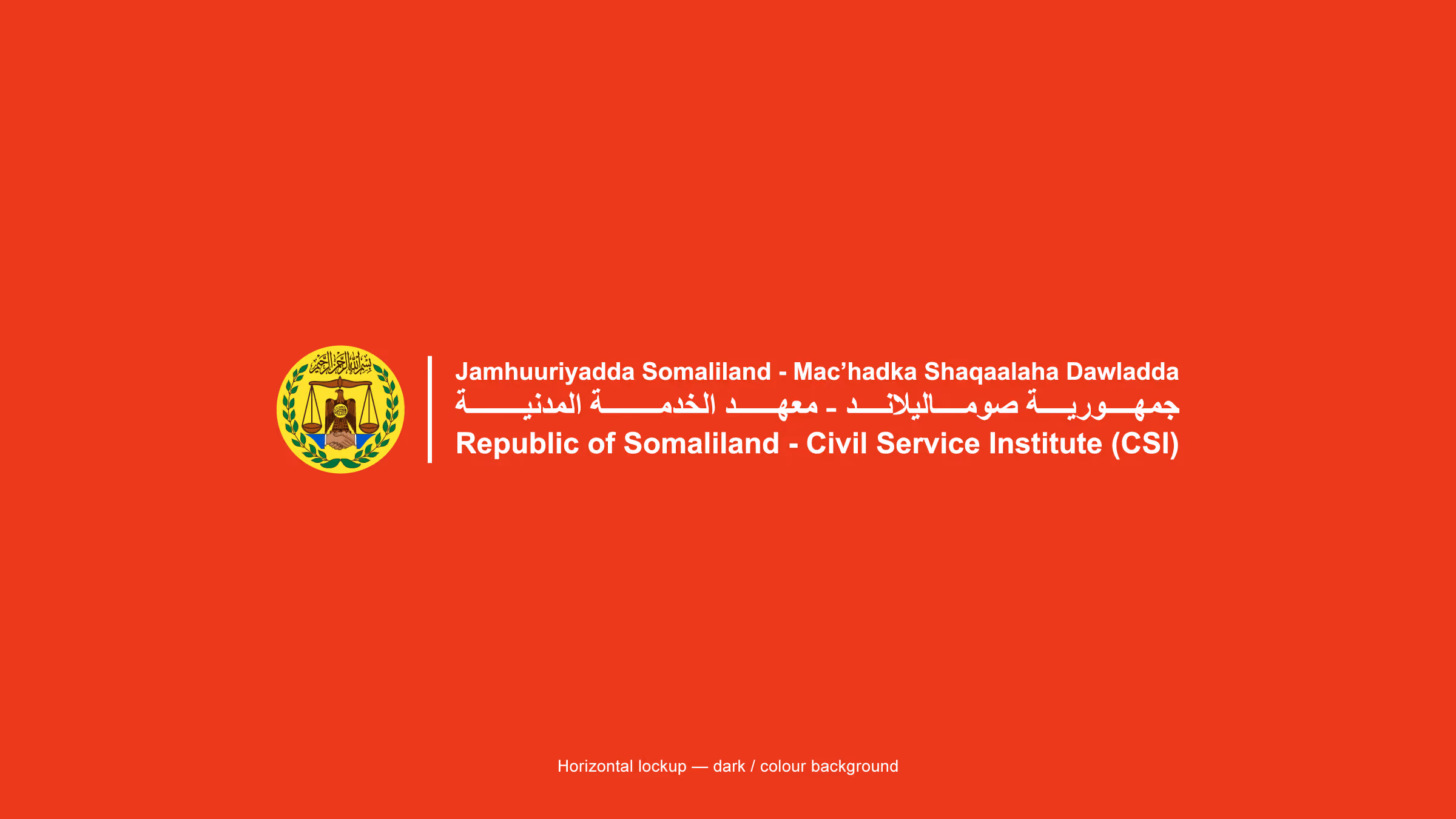 Civil Service Institute horizontal lockup reversed on a Government Red background