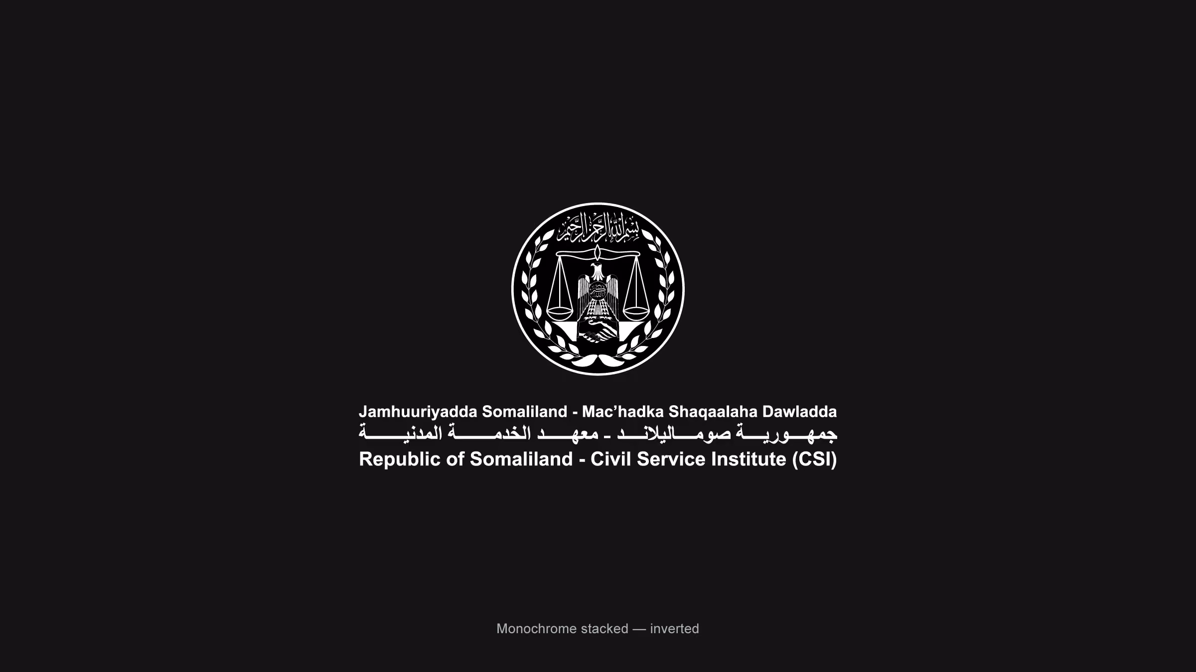 Single-colour white version of the Civil Service Institute stacked lockup, for dark backgrounds