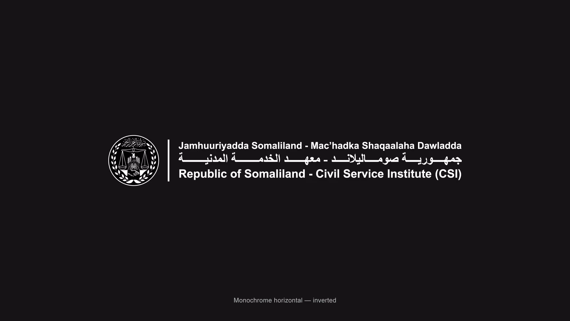 Single-colour white version of the Civil Service Institute horizontal lockup, for dark backgrounds