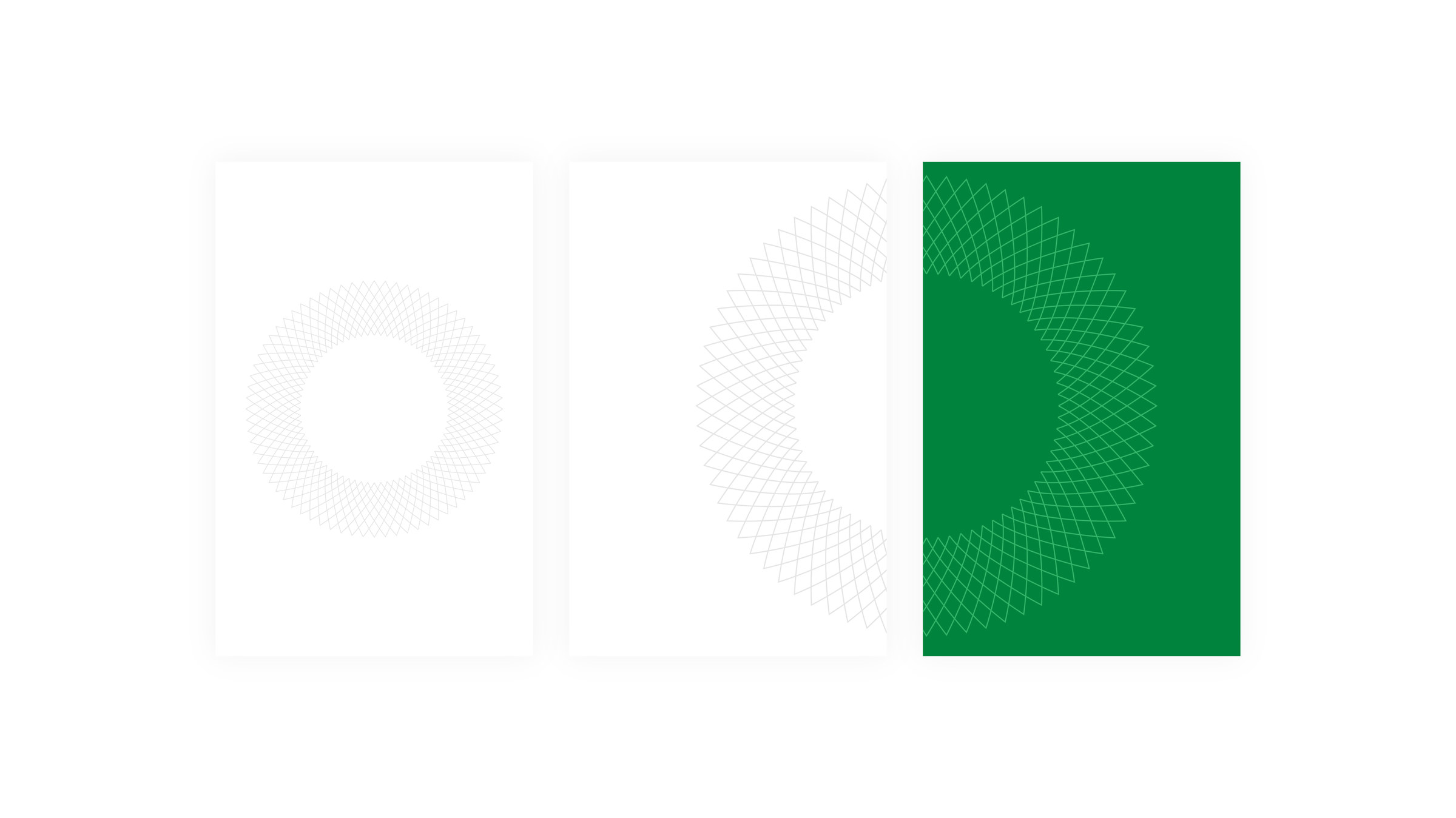 Three approved applications of the Somaliland National Pattern: a faint tonal version on white, a partial-coverage version, and the pattern reversed out of Government Green