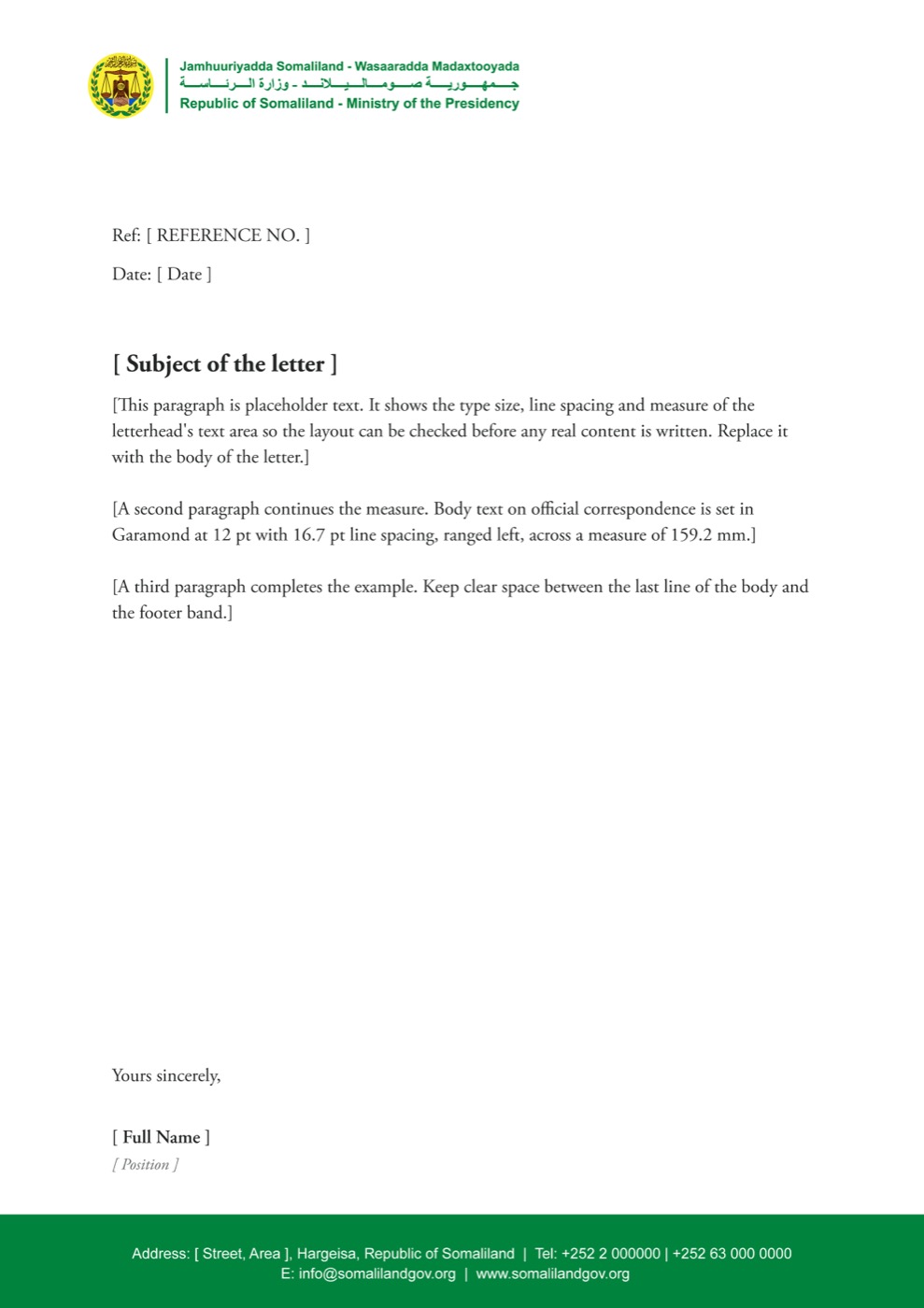 Official letterhead template - Ministry of the Presidency sample