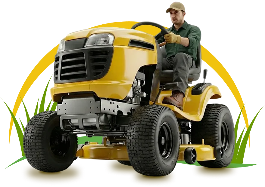 Landscaping professional riding a yellow lawn mower in Tampa, FL
