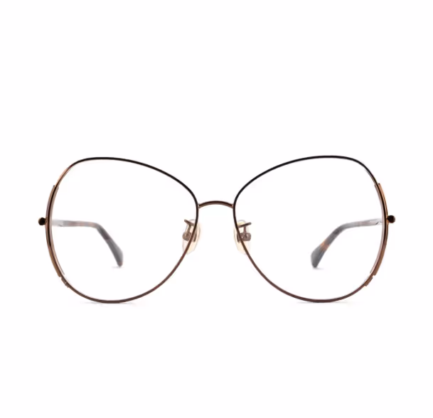 Large vintage-style brown metal frame eyeglasses on white background