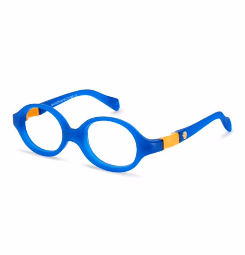 Blue and yellow children's glasses with round frames