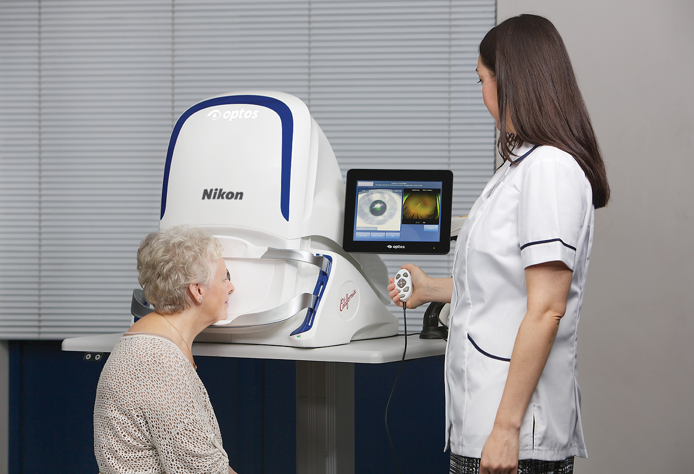Eye exam with Nikon medical device and healthcare professional