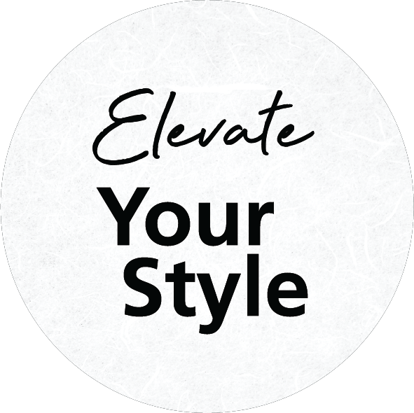 Motivational text "Elevate Your Style" in black and white circle