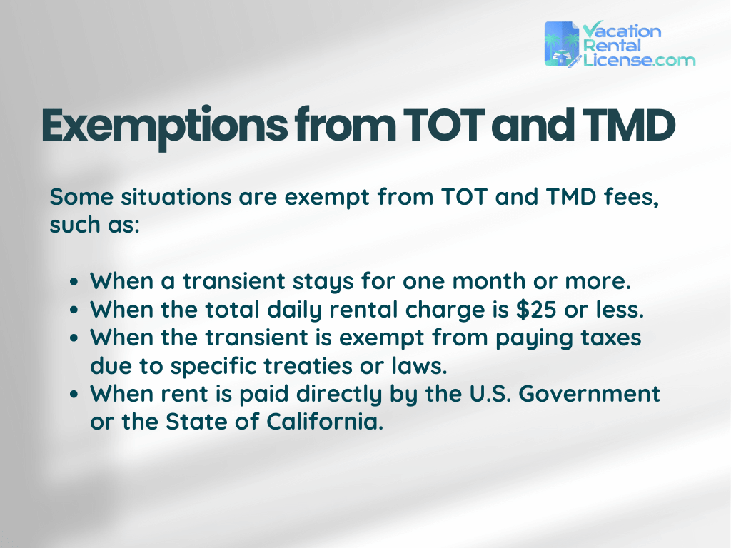 Exemptions from TOT and TMD