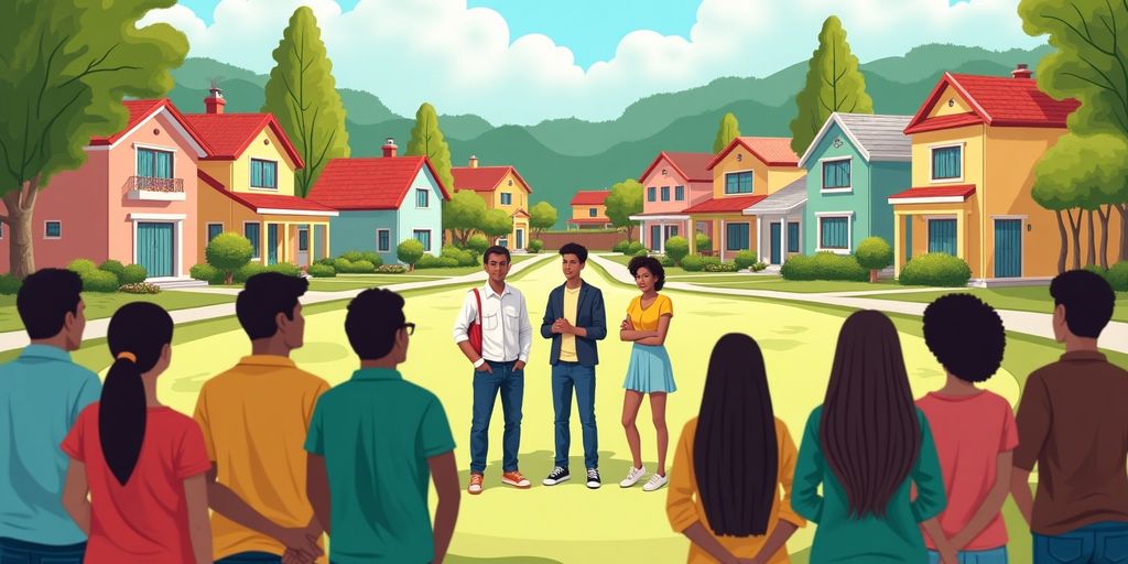 Group of people discussing housing in a neighborhood.