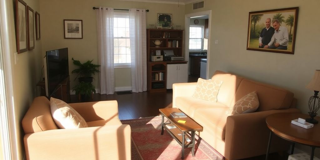 Cozy short-term rental living space with inviting decor.