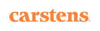 Wordmark logo with the text 'carstens.' in lowercase serif font colored orange.