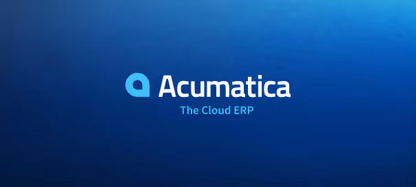 Acumatica logo with the text 'The Cloud ERP' on a blue gradient background.