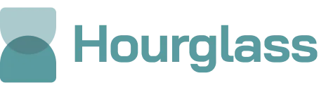 Hourglass company logo featuring a stylized hourglass shape with the word Hourglass.