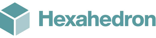 Hexahedron company logo featuring a stylized cube icon to the left of the company name in teal.
