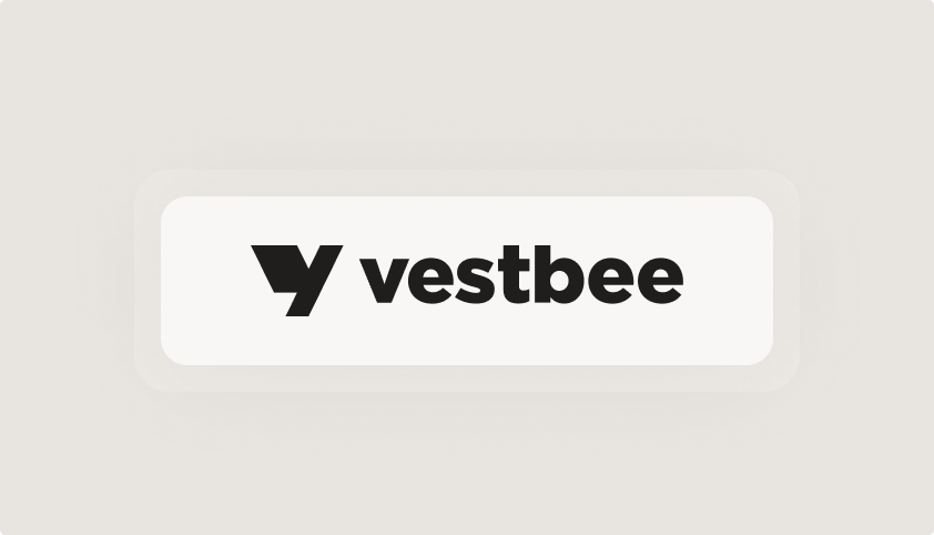 Vestbee company logo with stylized V and black text on white background.