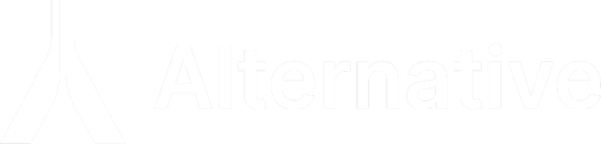 White Alternative brand logo with stylized 'A' symbol on black background.