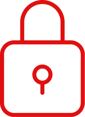 Red outline of a padlock symbolizing security.