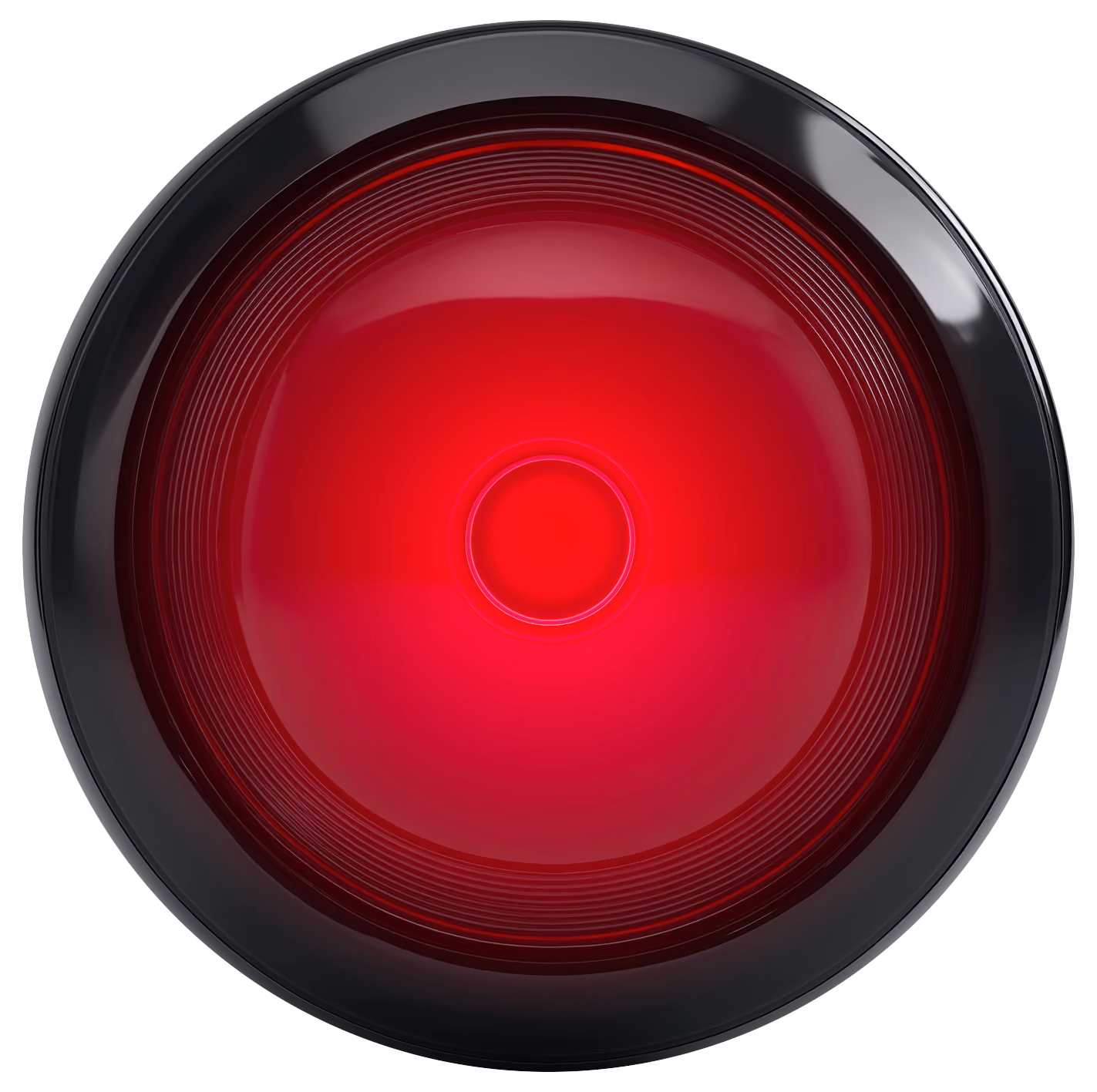 Vue d'une lens avec une lumière rouge circulaire brillante au milieu et un bord noir brillant.