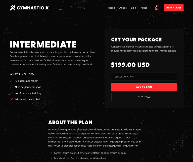 Gymnastic X - Packages Single Main Page - Gym Webflow Template