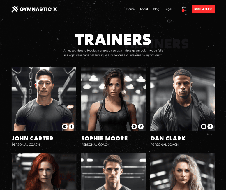 Gymnastic X - Trainers Main Page - Gym Webflow Template