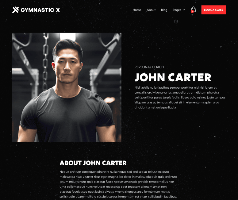 Gymnastic X - Single Trainer Main Page - Gym Webflow Template