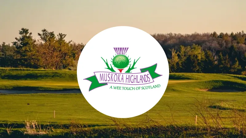 UNM Golf Courses logo over a golf course with green grass, sand bunker, and a cityscape background under a partly cloudy sky.