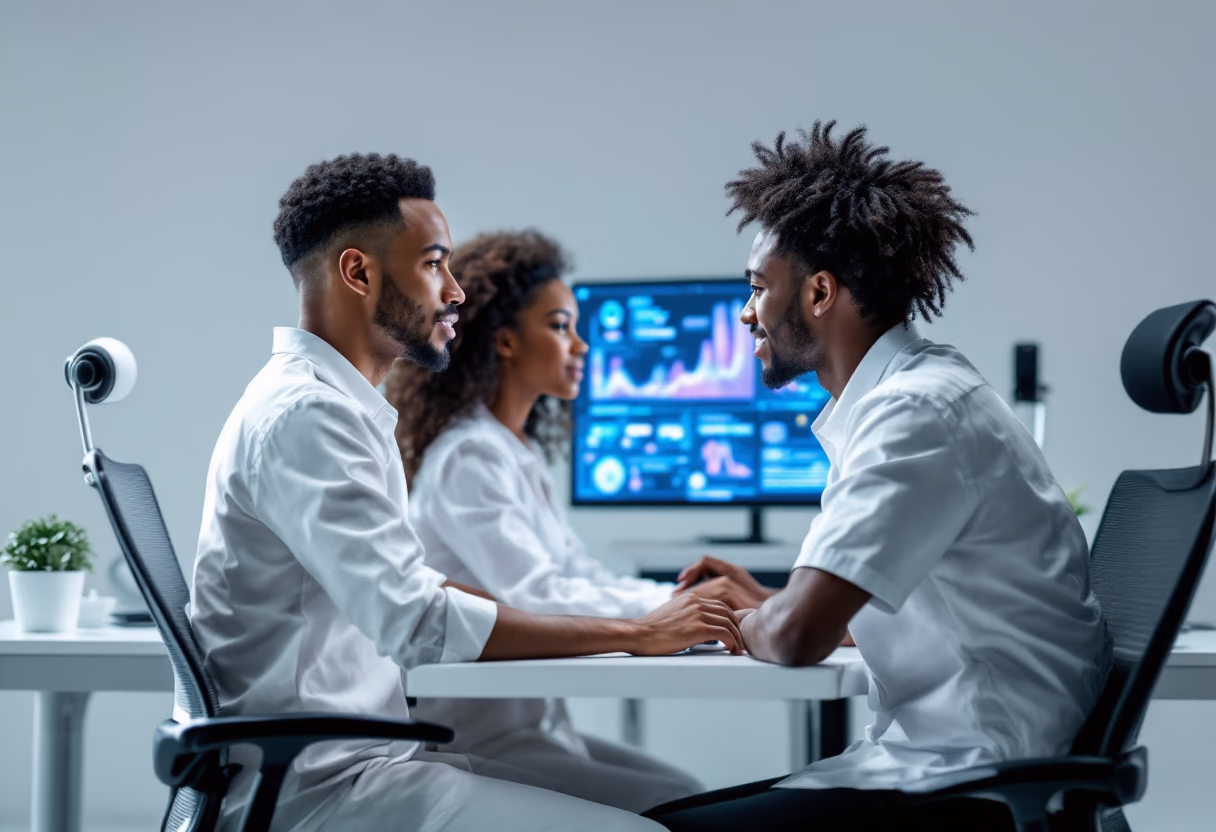 image of ai engineers reviewing visual data on healthcare applications for a healthcare ai company