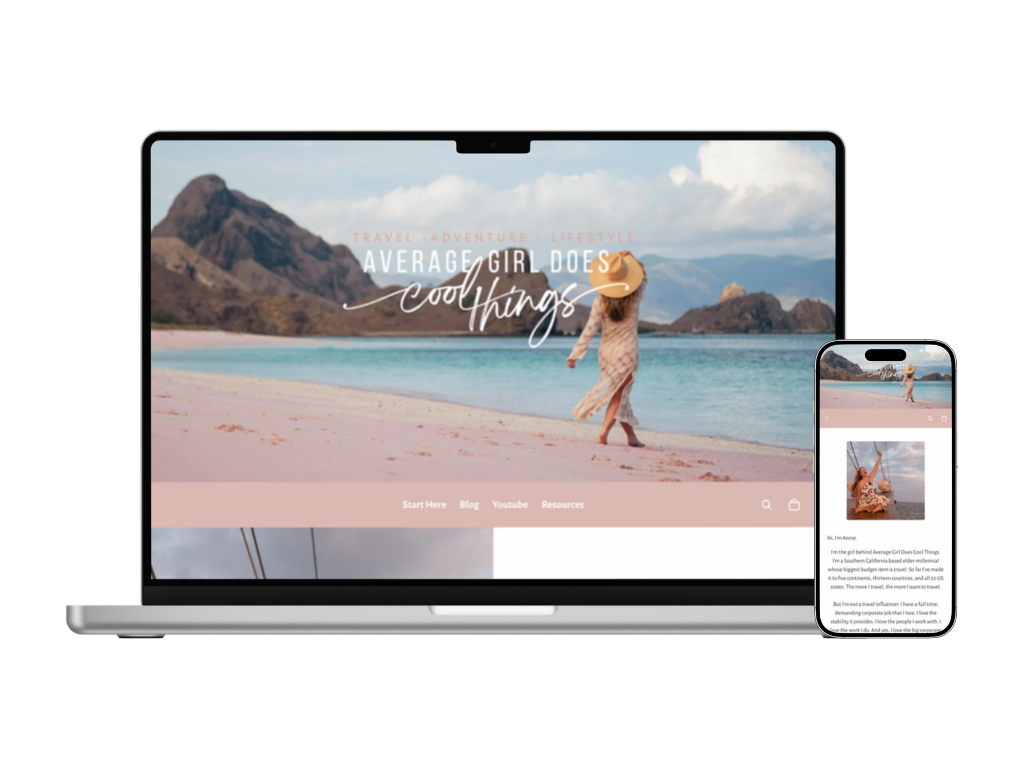 Mockup of Annie T travel website Average Girl Does Cool Things