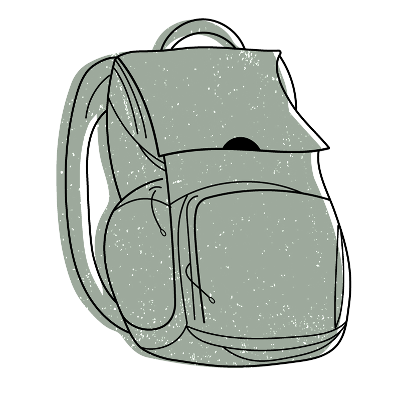 Simple sketch of a backpack with flap and front pocket.