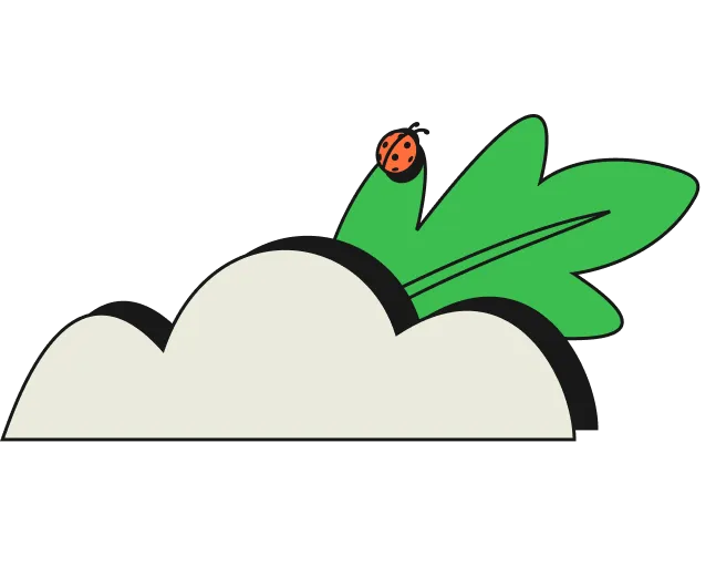 White cloud with a small red and black ladybug on top against a transparent background.