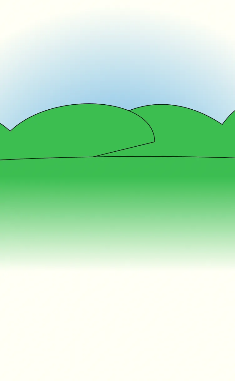Green hills with a gradient fade to white below against a black background.
