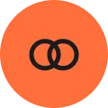 Bright orange circular graphic with two black interlocking rings centered inside, creating a bold, minimalist, modern logo-like design.