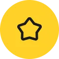 Black outlined five-point star icon centered in a bright yellow circle on a black background, creating a bold, cheerful, high-contrast design.