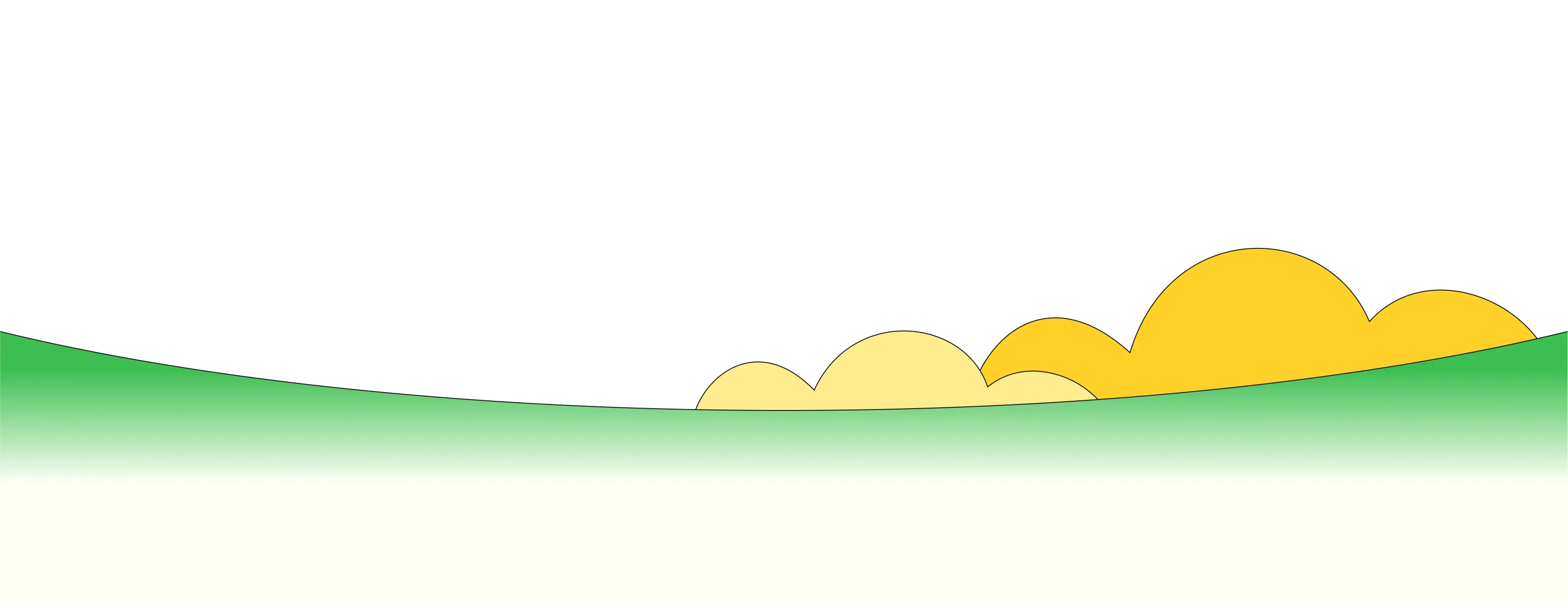 Green bushes with a blue flower on the left and an orange flower on the right on green grass.