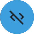 Blue circular icon featuring a code element