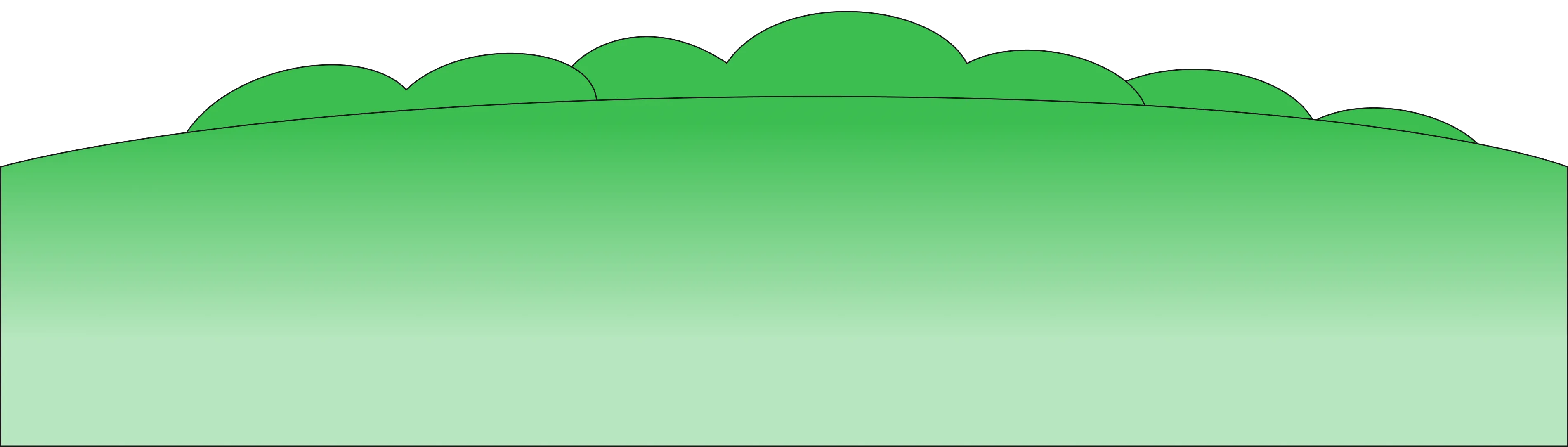 Green hills with a gradient fade to white below against a black background.