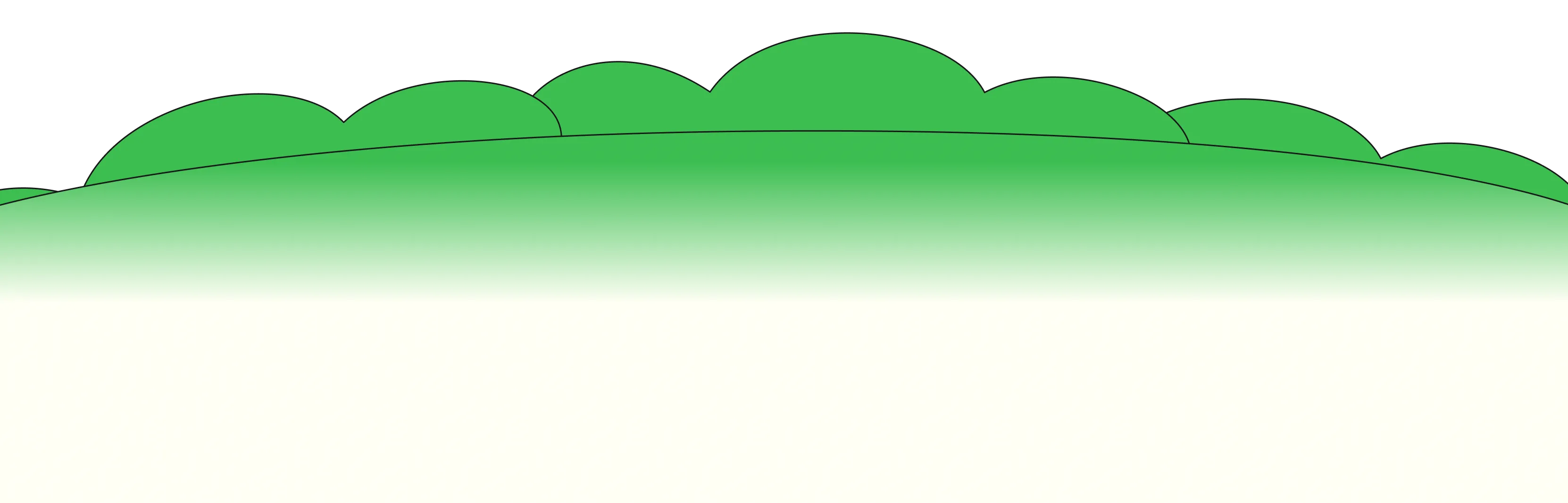 Green hills with a gradient fade to white below against a black background.