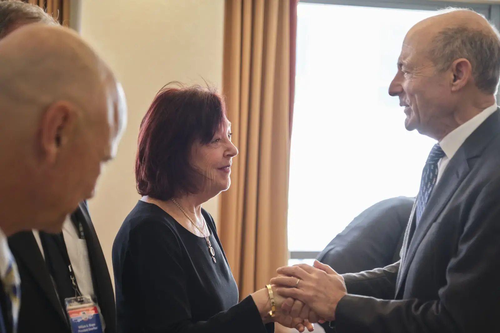 Two professionals shaking hands during a meeting