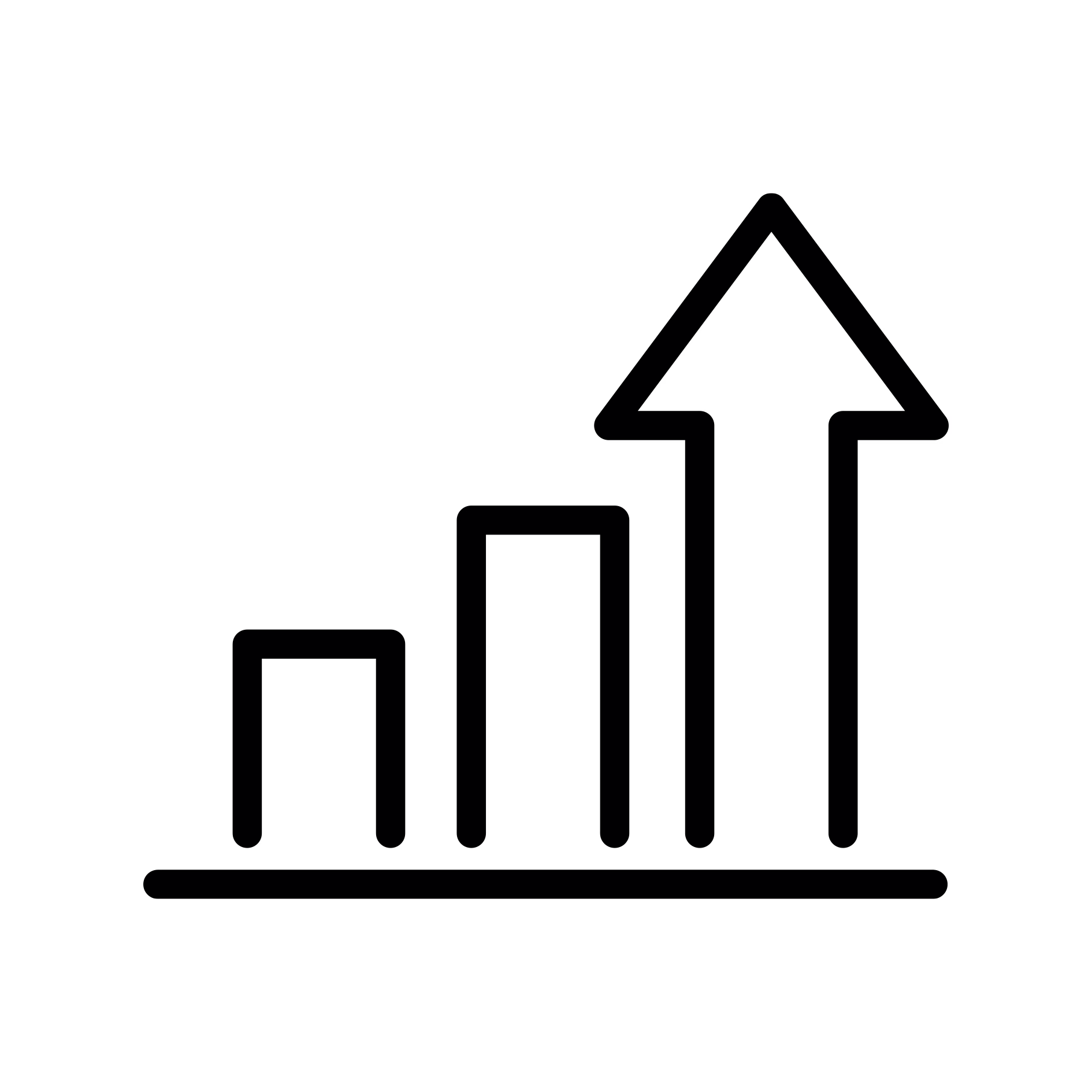 Ein Balkendiagramm mit einem Pfeil am Ende, der nach oben zeigt.