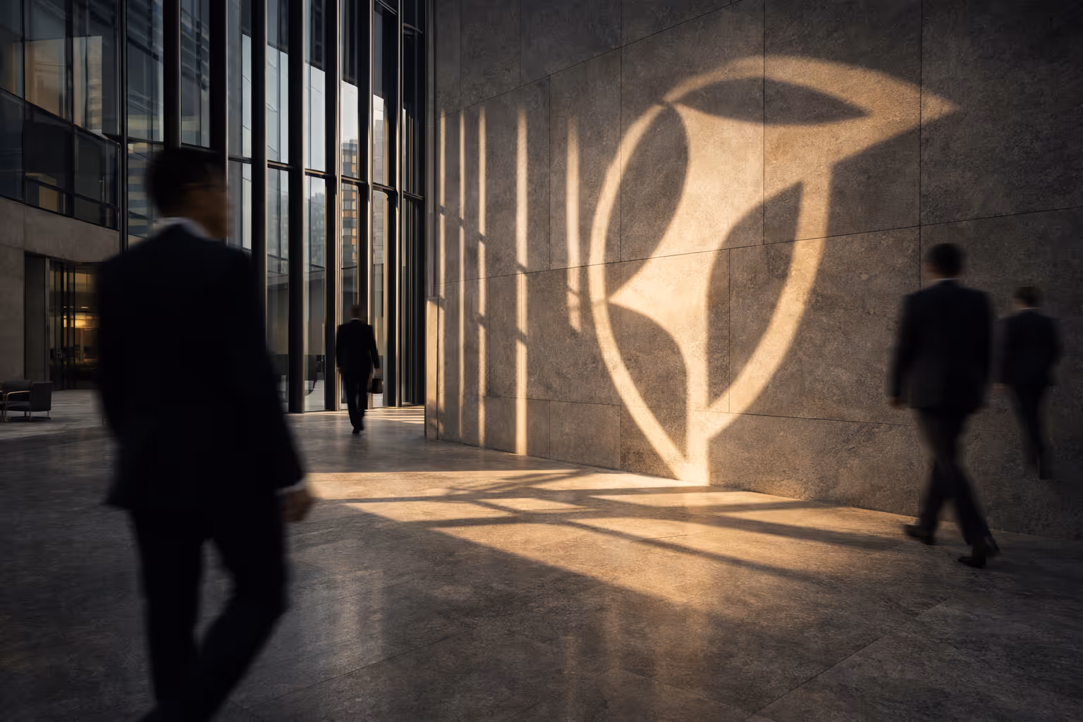 Oscar Faye logo large open atrium with people walking past
