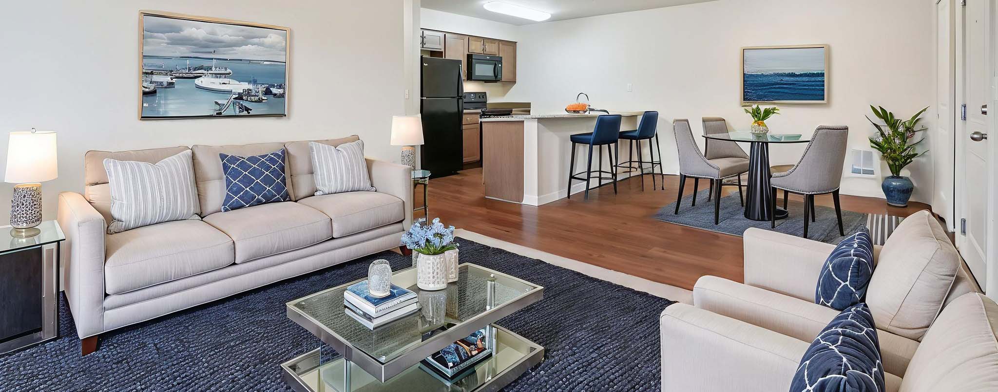 View of furnished living room and Kitchen at Copper Lane