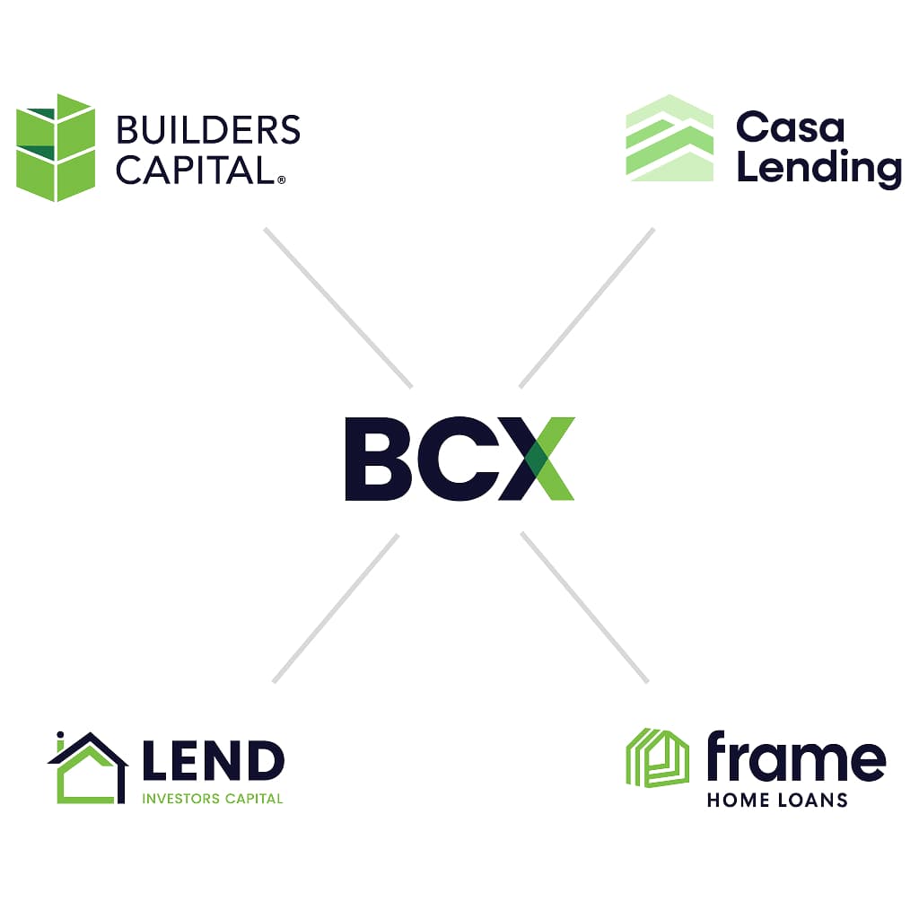 BCX brands infographic: Builders Capital, Casa Lending, Lend Investors Capital, Frame Home Loans