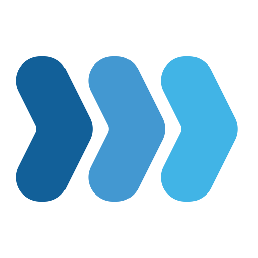 three gradient blue arrows with the darkest blue being the left-most arrow, grouped together to show progression