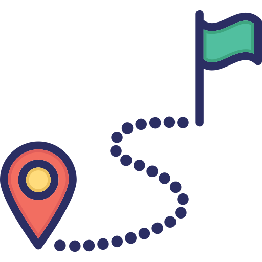 a short, winding path connecting a destination marker to a green flag