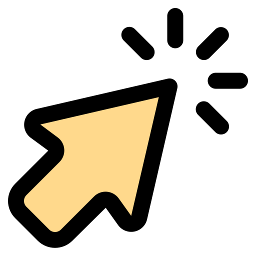 a yellow arrow with lines around the point of the arrow indicating the arrow is clicking